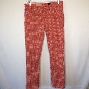 AG Adriano Goldschmied Womens Sz 28 Pink White Polka Dot Stevie Ankle Jeans I30